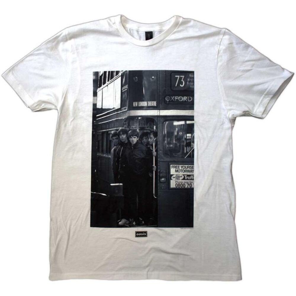 Oasis Unisex Adult London Bus Photo Print T-Shirt / White